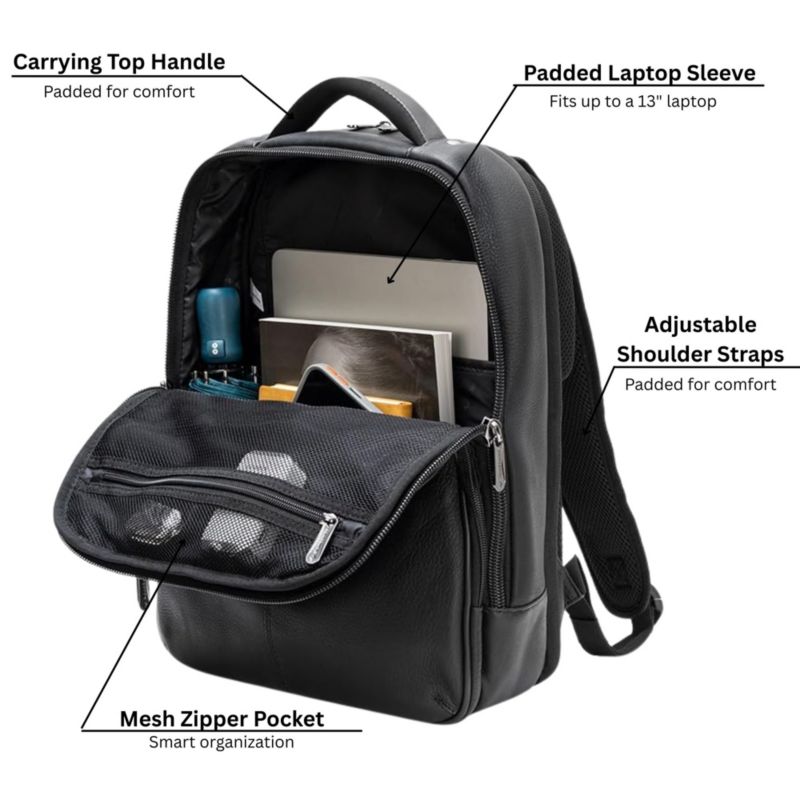 13” Laptop Travel Backpack Genuine Leather Slim Carry On Daypack