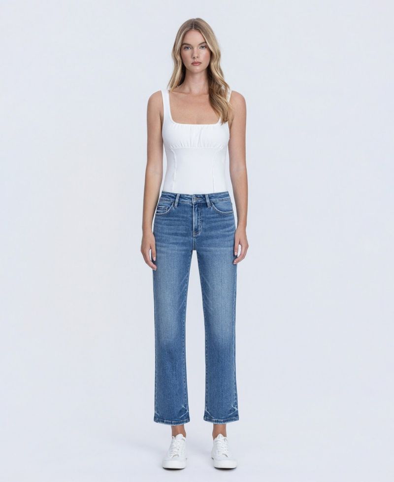 Women's High Rise Crop Straight Jeans