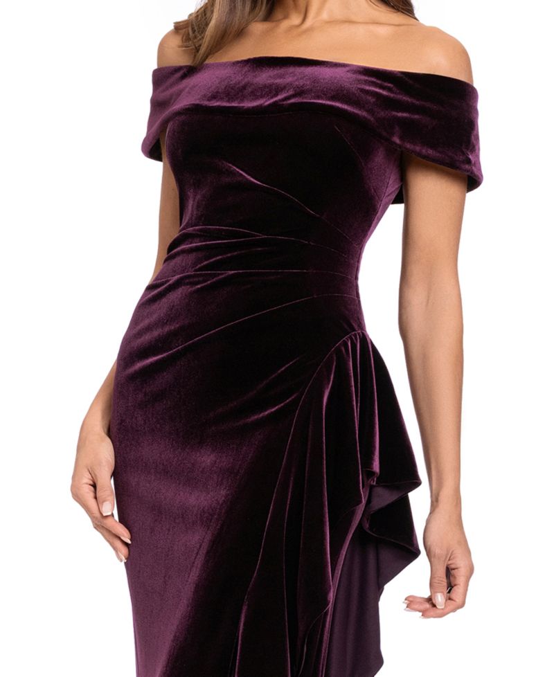 Women's Velvet Off-the-Shoulder Ruffle Gown