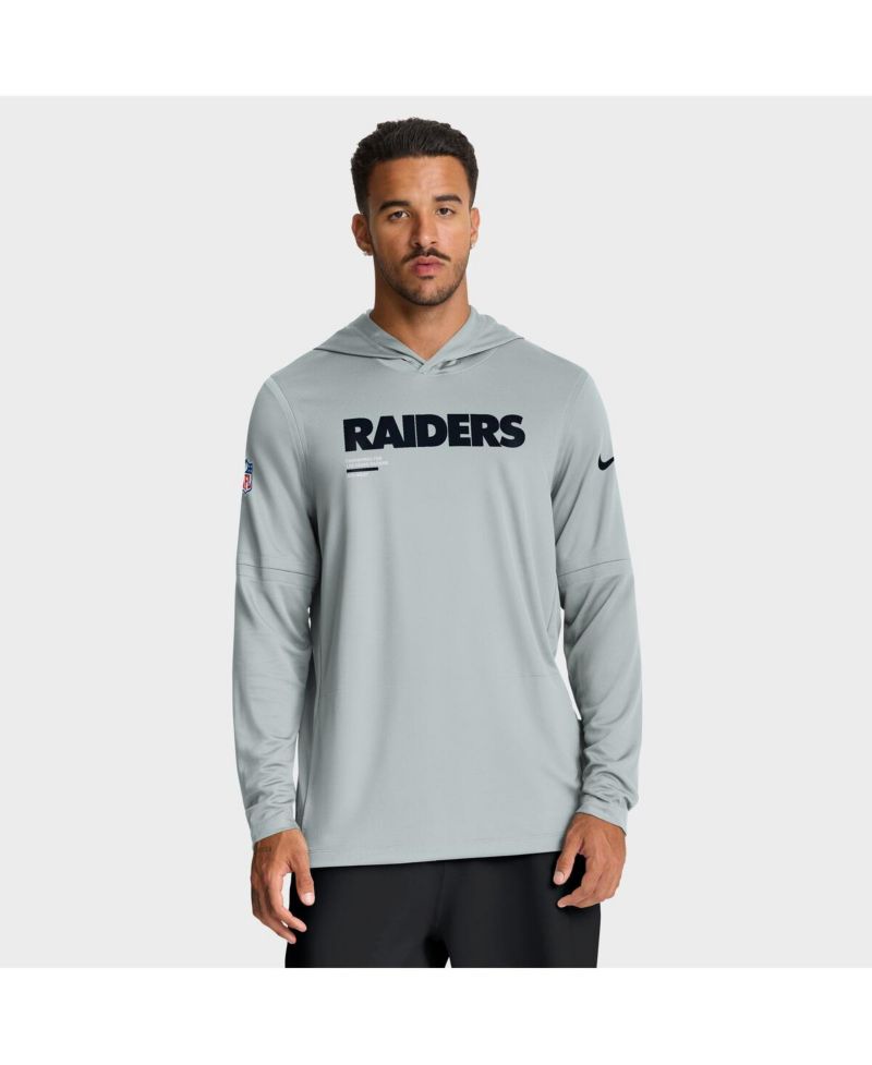 Men's Silver Las Vegas Raiders Sideline Pure Fury Performance Long Sleeve Hoodie T-Shirt