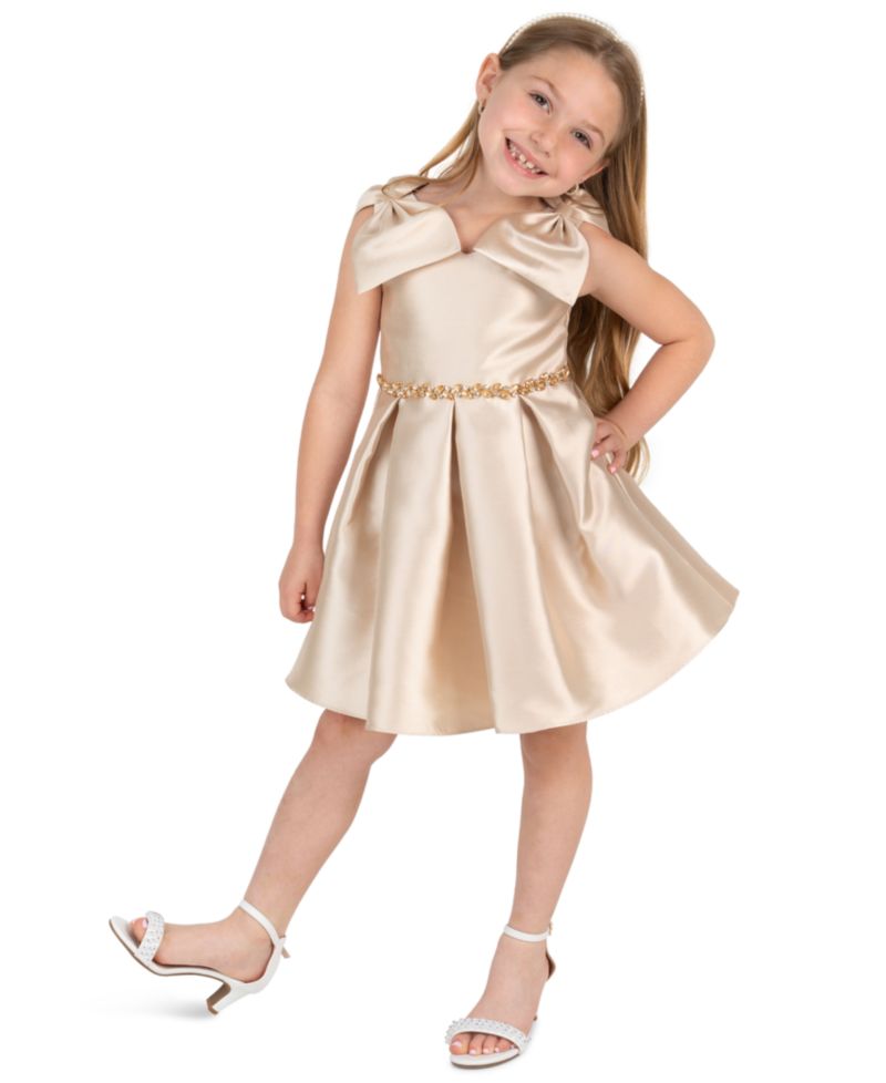 Girls' 2T-6X Mikado Bow Shoulder Pleated Dress