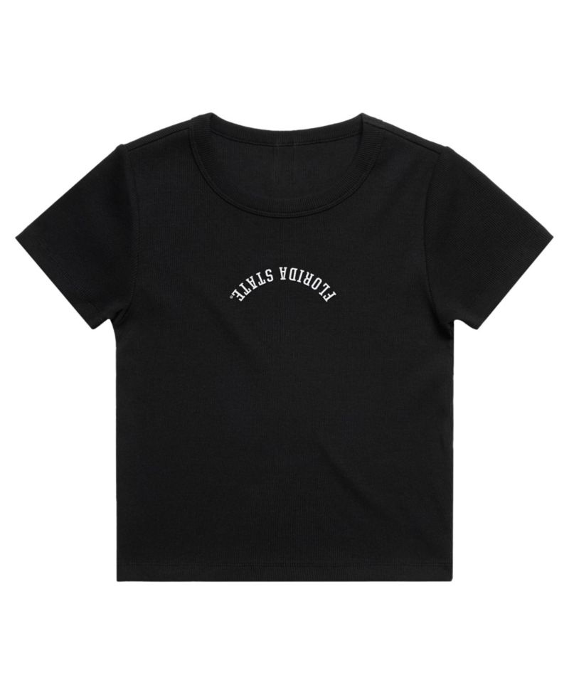 Women's Black Florida State Seminoles Upside Down Embroidery Ribbed Cropped T-Shirt