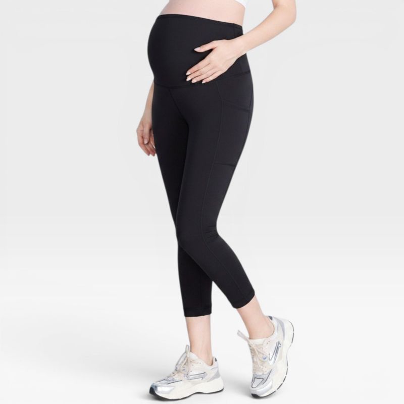 Women's High Waist Over the Belly Active Pocket Crop Legging - 2 Pack - Motherhood