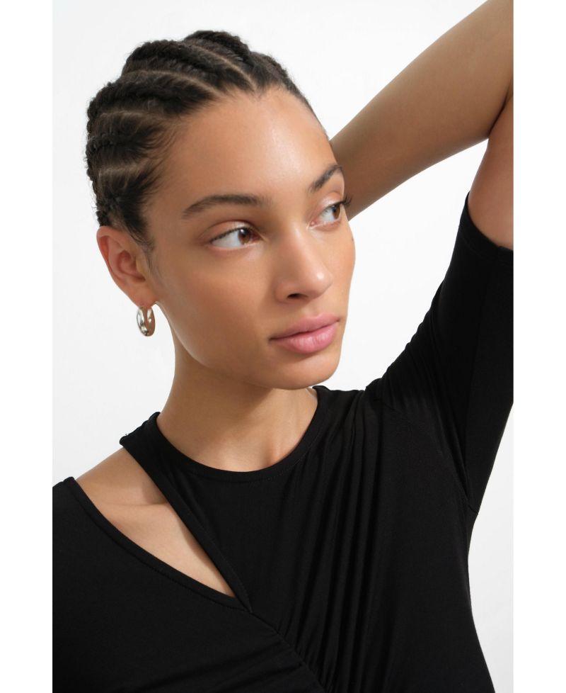 Women's Paz Shoulder-Cutout Crew-Neck Gathered Jersey Elbow-Sleeve Top