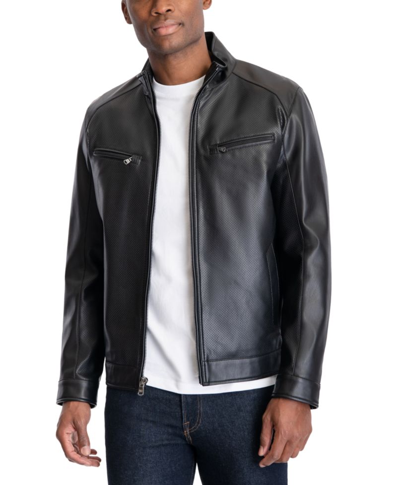 Men's Perforated Faux Leather Moto Jacket