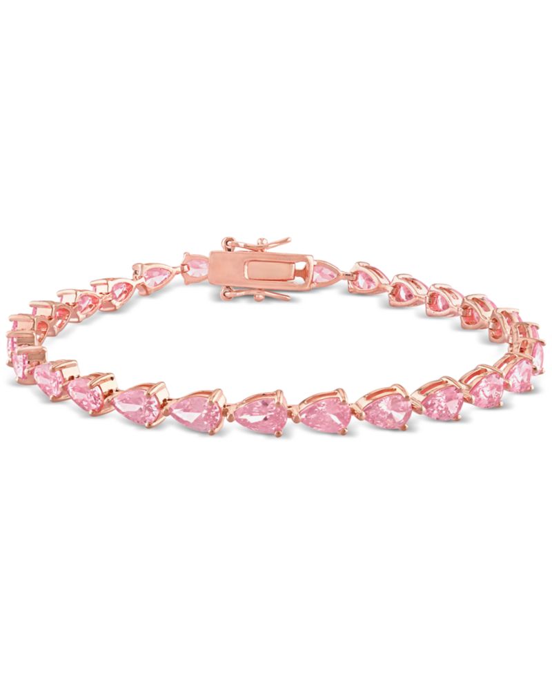 Lab-Grown Pink Sapphire Pear Shape Tennis Bracelet (13-1/2 ct. t.w.) in Rose-Plated Sterling Silver
