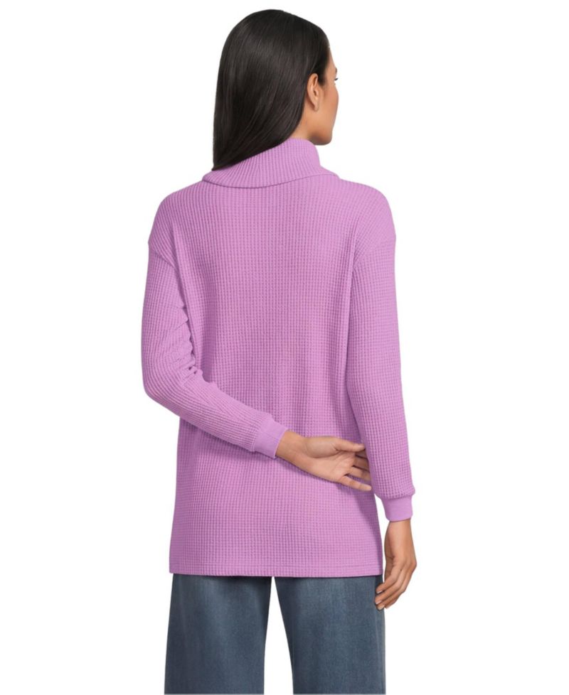 Women's Long Sleeve Waffle Cowl Neck Tunic