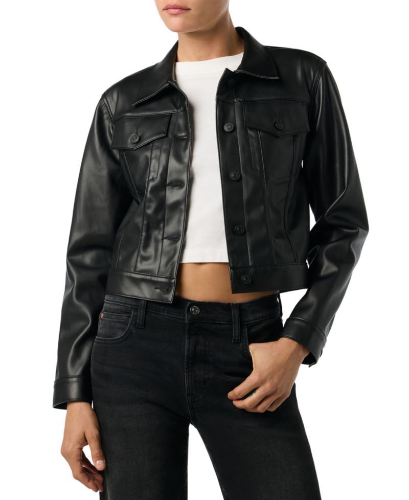Women's Faux-Leather Cropped Long-Sleeve Jacket