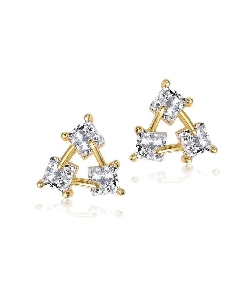 Brilliant Square CZ Triangle Earrings in 14K Gold Plated