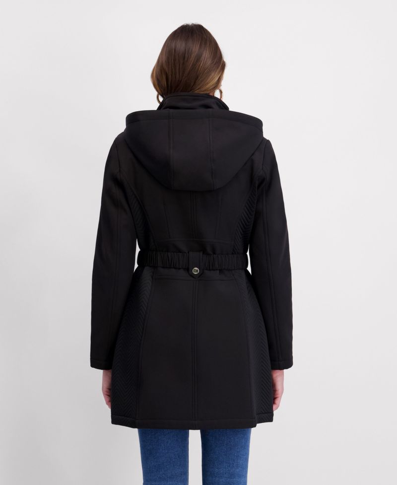 Women's Hooded, Metal Buckle Belted Softshell with Embossed Panels