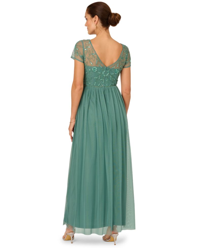 Petite Beaded Mesh Ball Gown