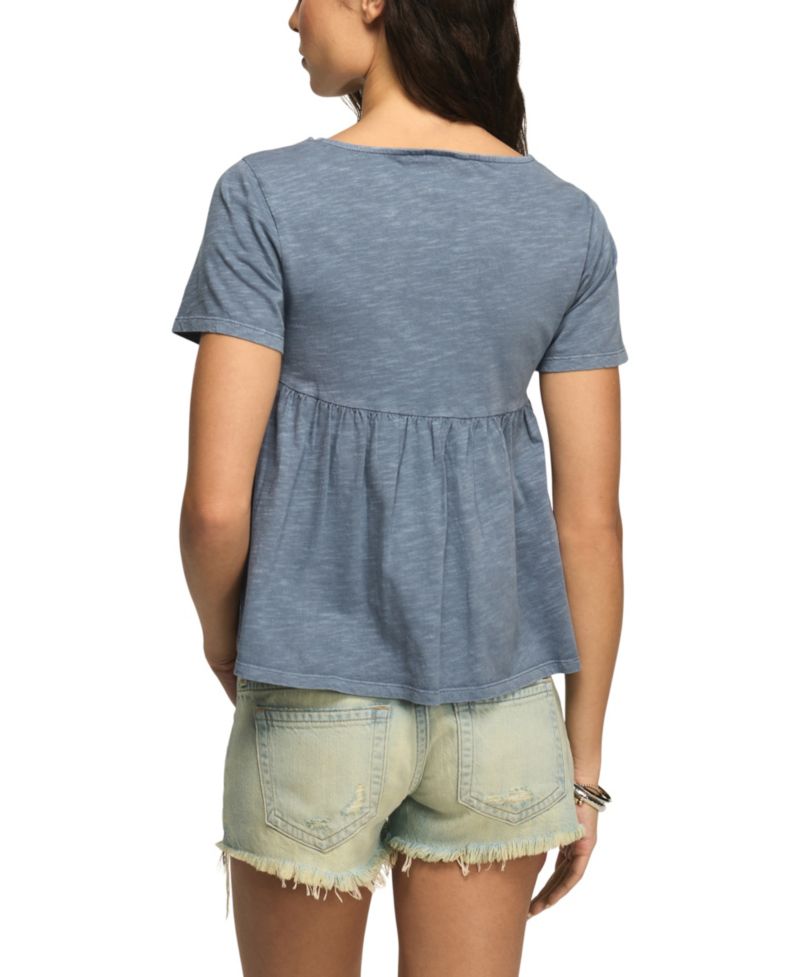 Women's Short-Sleeve Embroidered Yoke Tassel Top