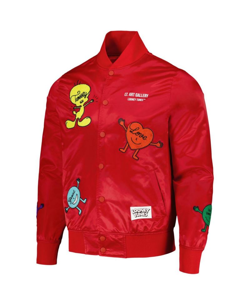 Men's Red Looney Tunes Positive Energy Satin Full-Snap Jacket