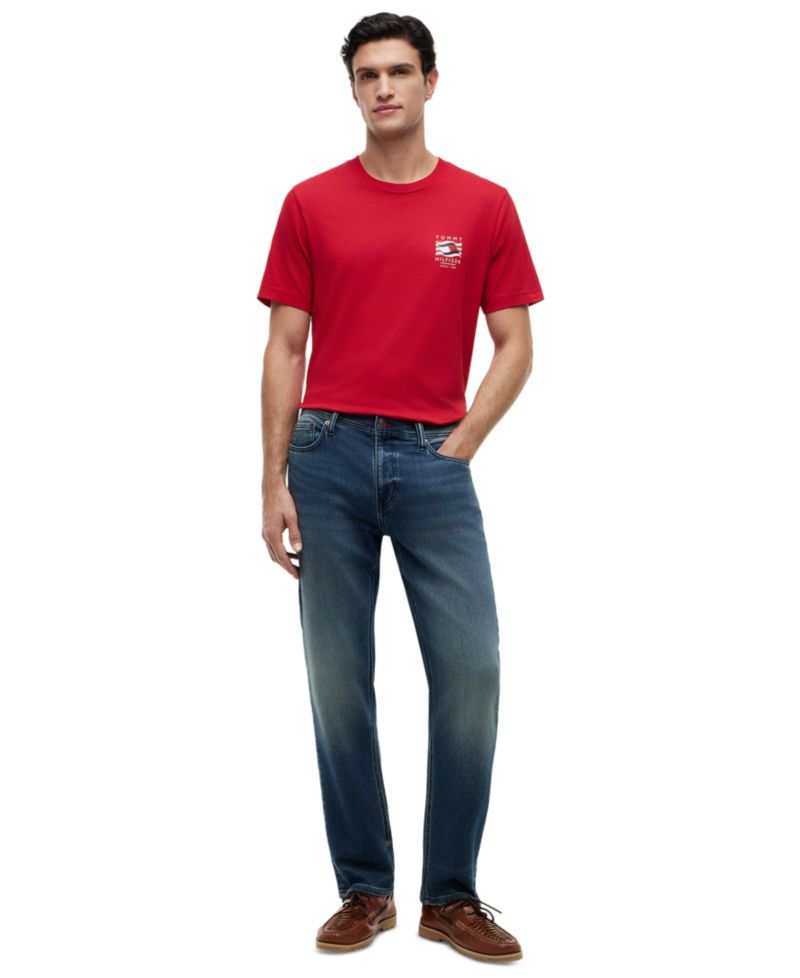 Men's Red, White, and Blue Box Flag Regular-Fit T-Shirt