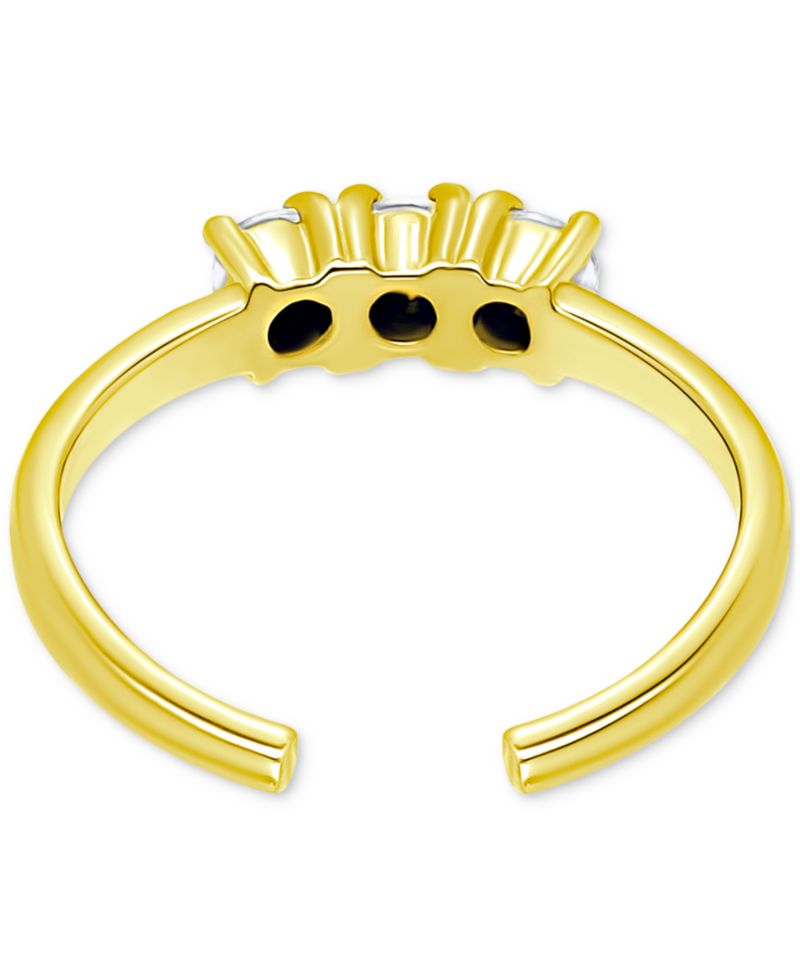 Cubic Zirconia Three Stone Toe Ring in 18k Gold-Plated Sterling Silver
