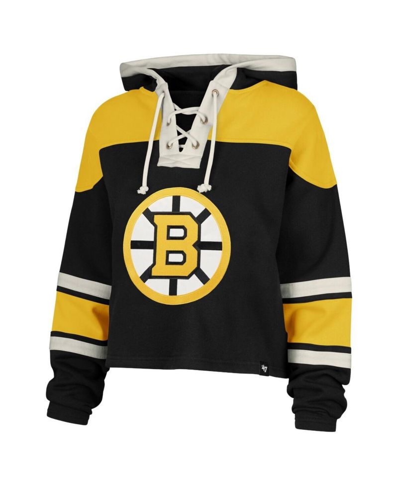 Women's Jeremy Swayman Black Boston Bruins Superior Lacer Cropped Pullover Hoodie