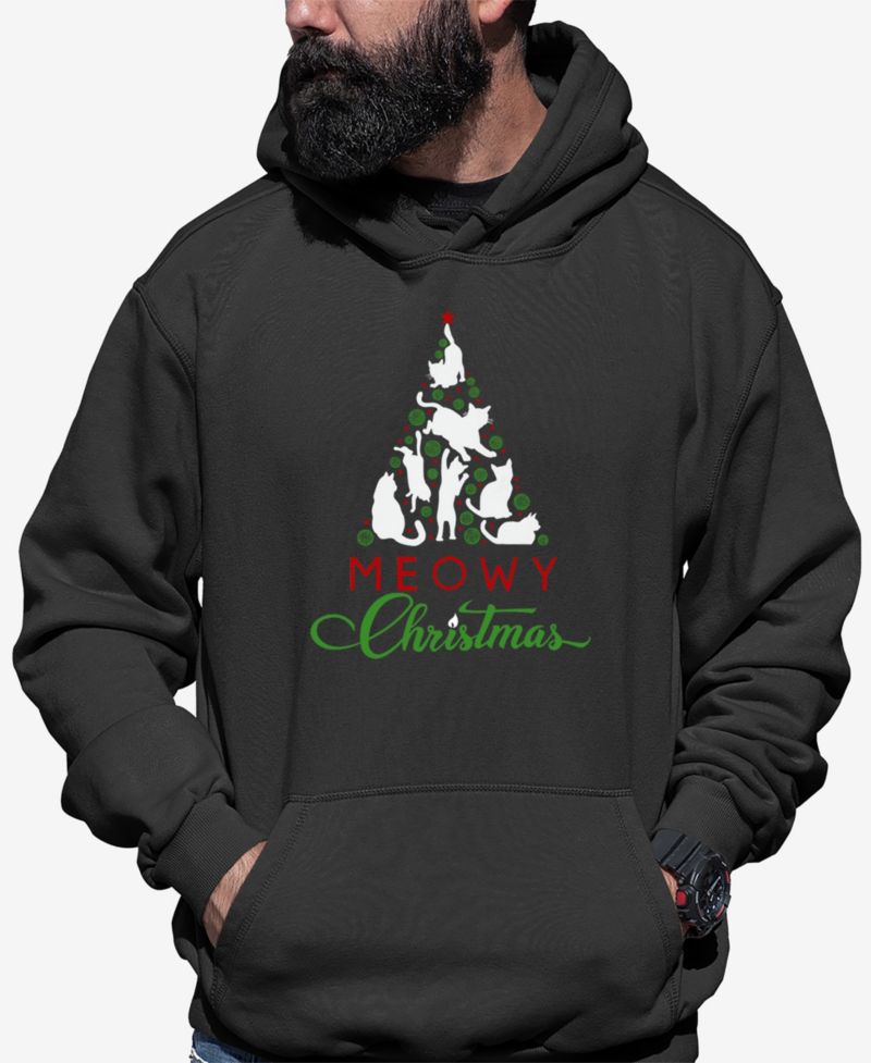 Men's Meowy Christmas Tree Word Art Hooded Sweatshirt