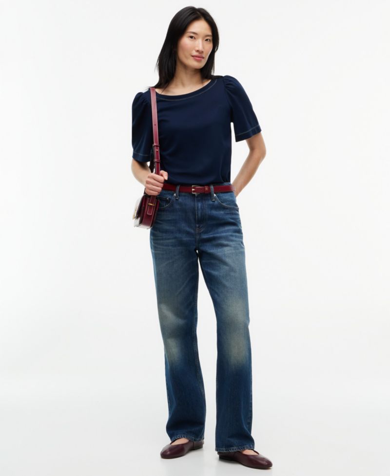 Women's Boat Neck Short-Sleeve Topstitch T-Shirt