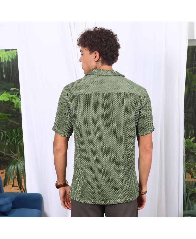 Men's Olive Green Puffy-Textured Shirt