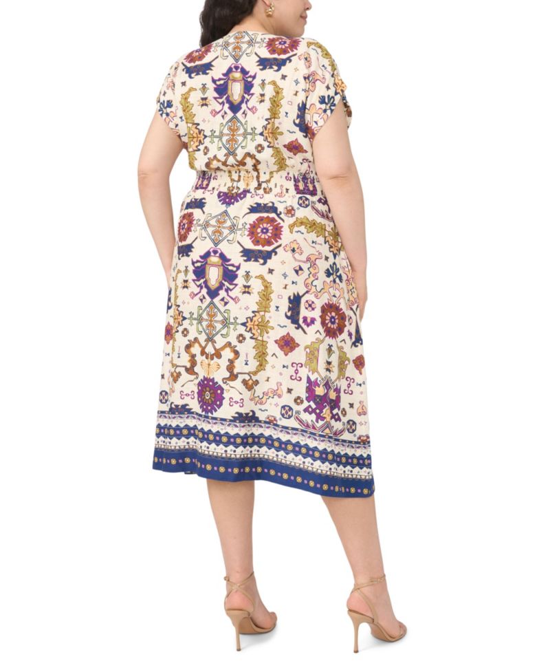 Plus Size V-Neck Short-Sleeve Midi Dress