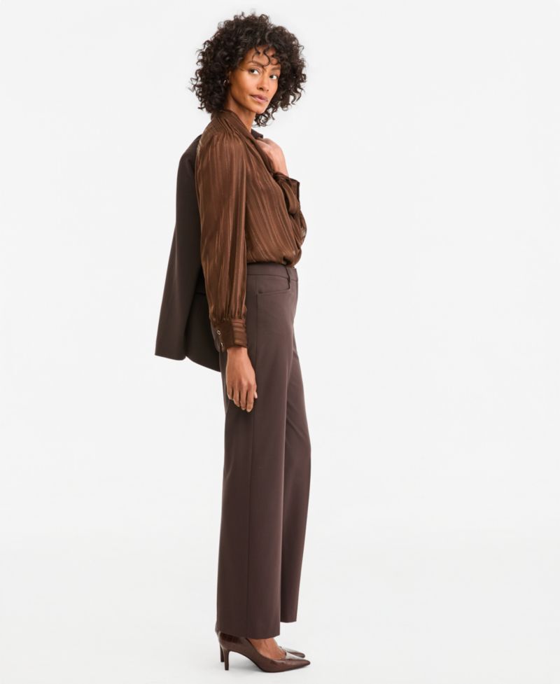 Petite Bird Eye Bird's-Eye-Texture Flare-Leg Pants