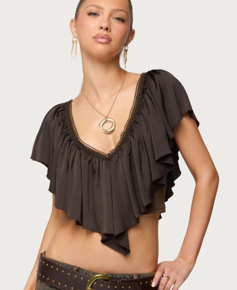 Women's Deena Ruffled V Neck Top