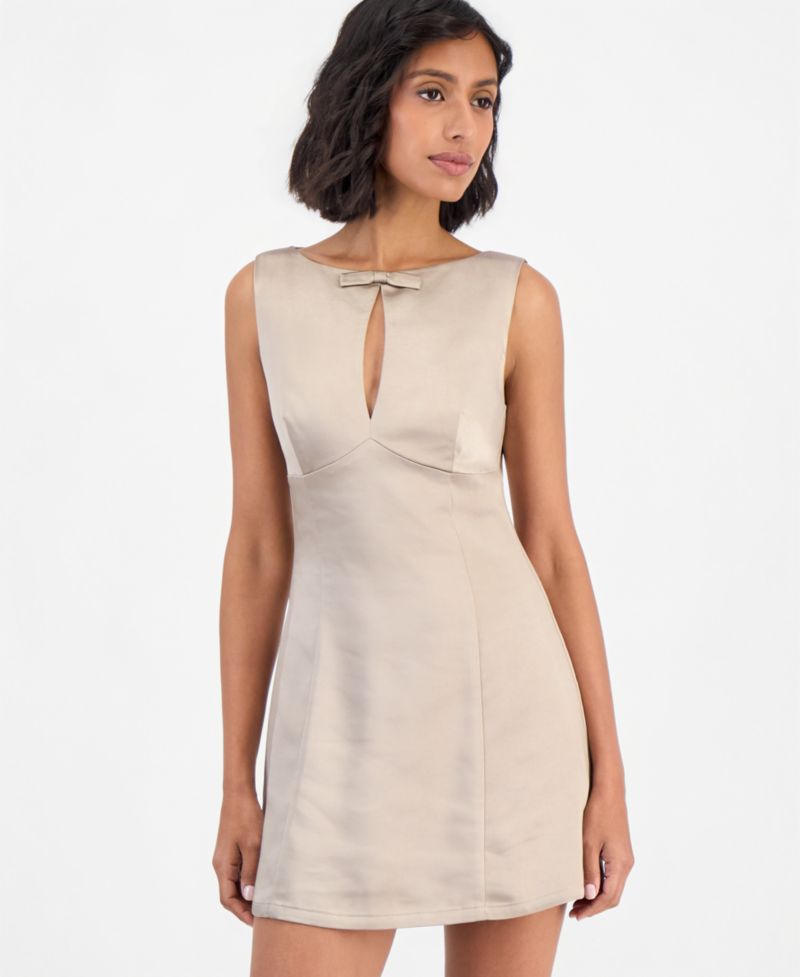 Women's Celeste Bow Front Satin Keyhole Cutout Mini Dress