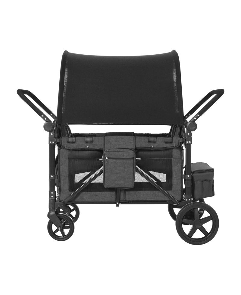 4-Kid Wagon Stroller, Collapsible Push/Pull Cart with Canopy, Safety Harnesses & Adjustable Handle, 330lb Capacity