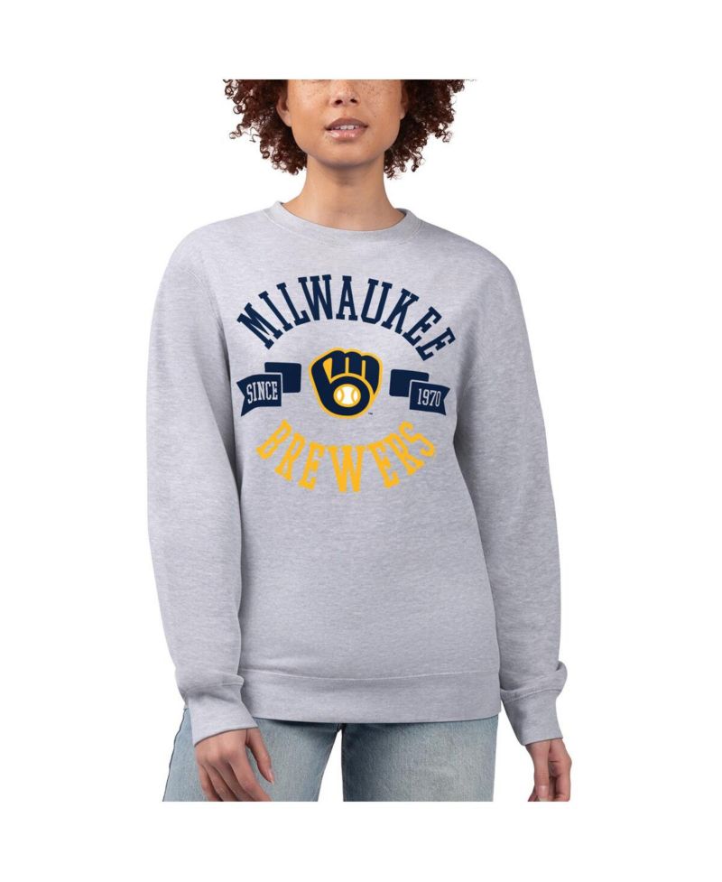 Women's Heather Gray Milwaukee Brewers Team Logo Fleece Pullover Sweatshirt
