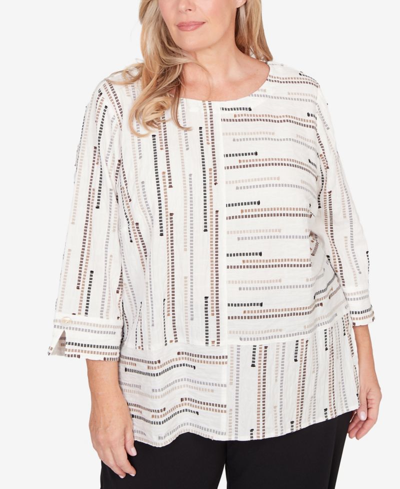 Plus Size Classic Spliced Jacquard Stripe Top