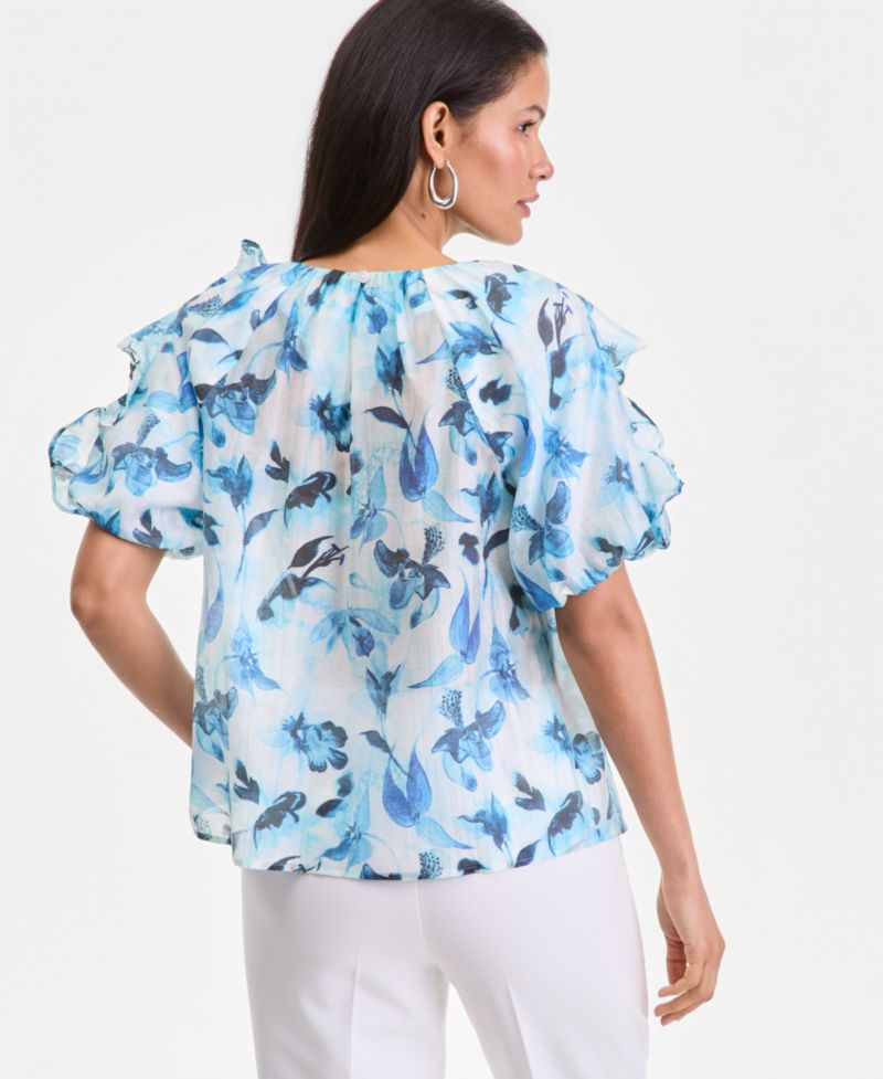 Women's Printed Ruffle-Sleeve Top