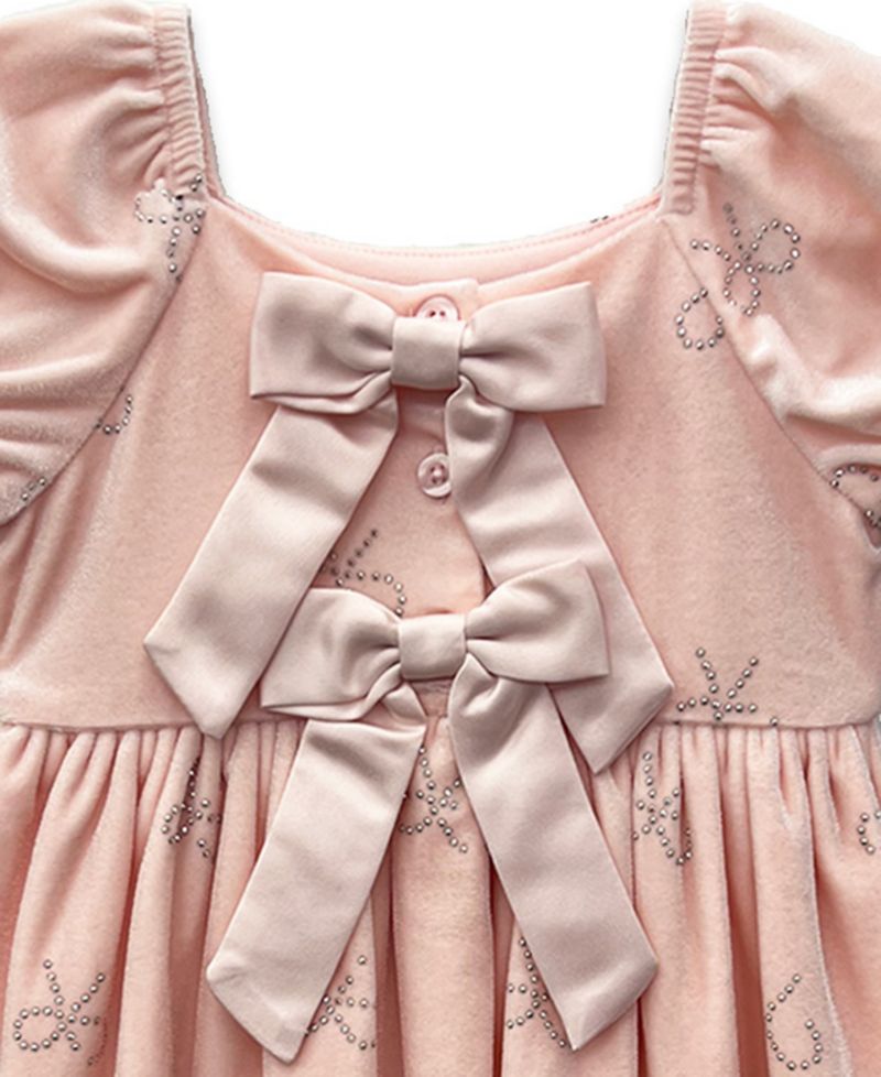 Baby Girls' Puff Sleeve Stretch Velvet Bow Dress