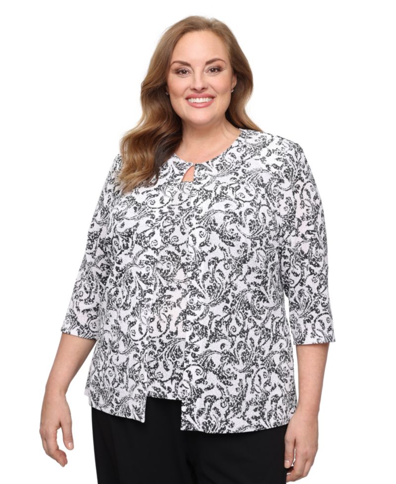 Plus Size Scoop Neck Top & 3/4-Sleeve Jacket, 2-Piece Set