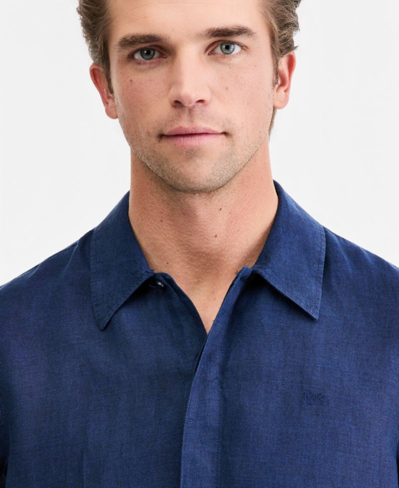 Men's Point-Collar Linen Shirt