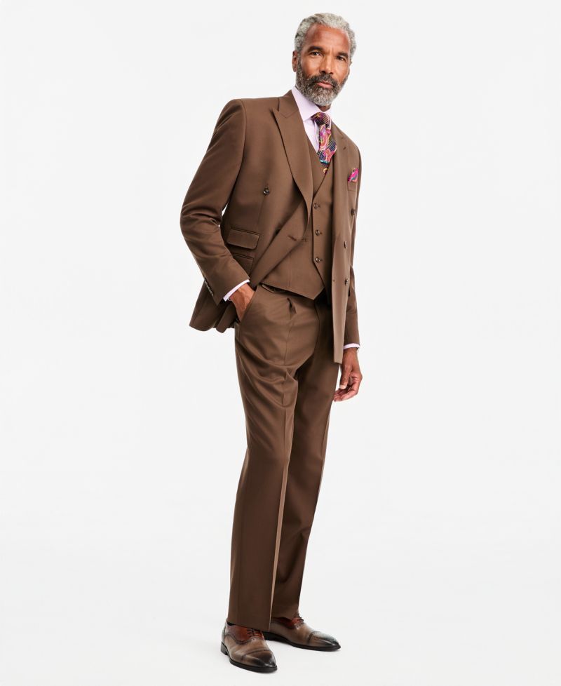 Men's Classic-Fit Medium Brown Suit Separate Double-Breasted Vest