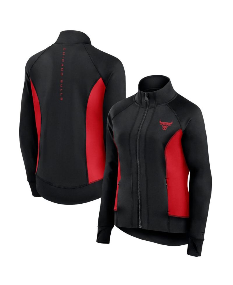 Women's Black Chicago Bulls Studio Fitted Full-Zip Gym Track Jacket