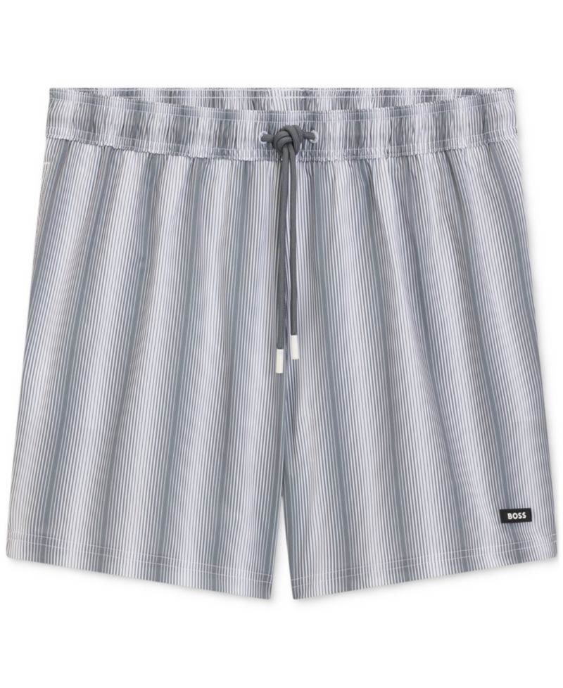 BOSS by Men's 5" Flounder Stripe Print Swim Trunks