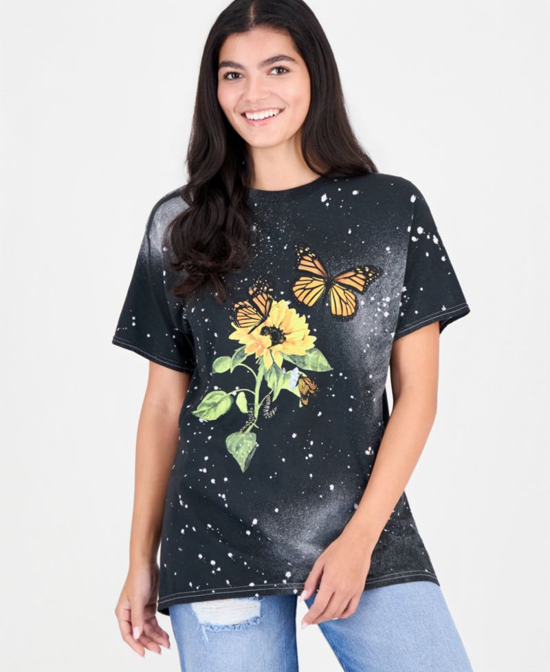 Juniors' Cotton Butterfly-Print T-Shirt