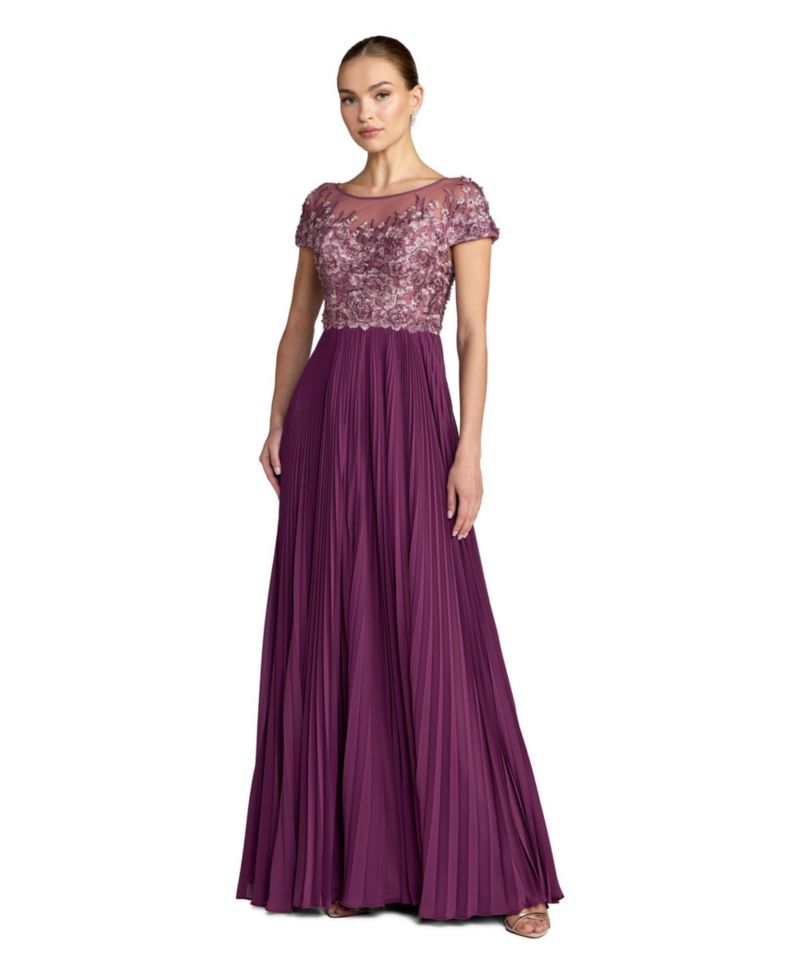 Women's Wedding Guest Floral-Embroidered Gown