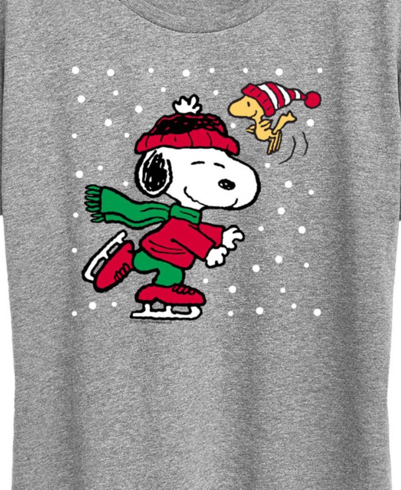 Christmas Snoopy Woodstock Ice Skate Women's Short Sleeve Graphic T-shirts