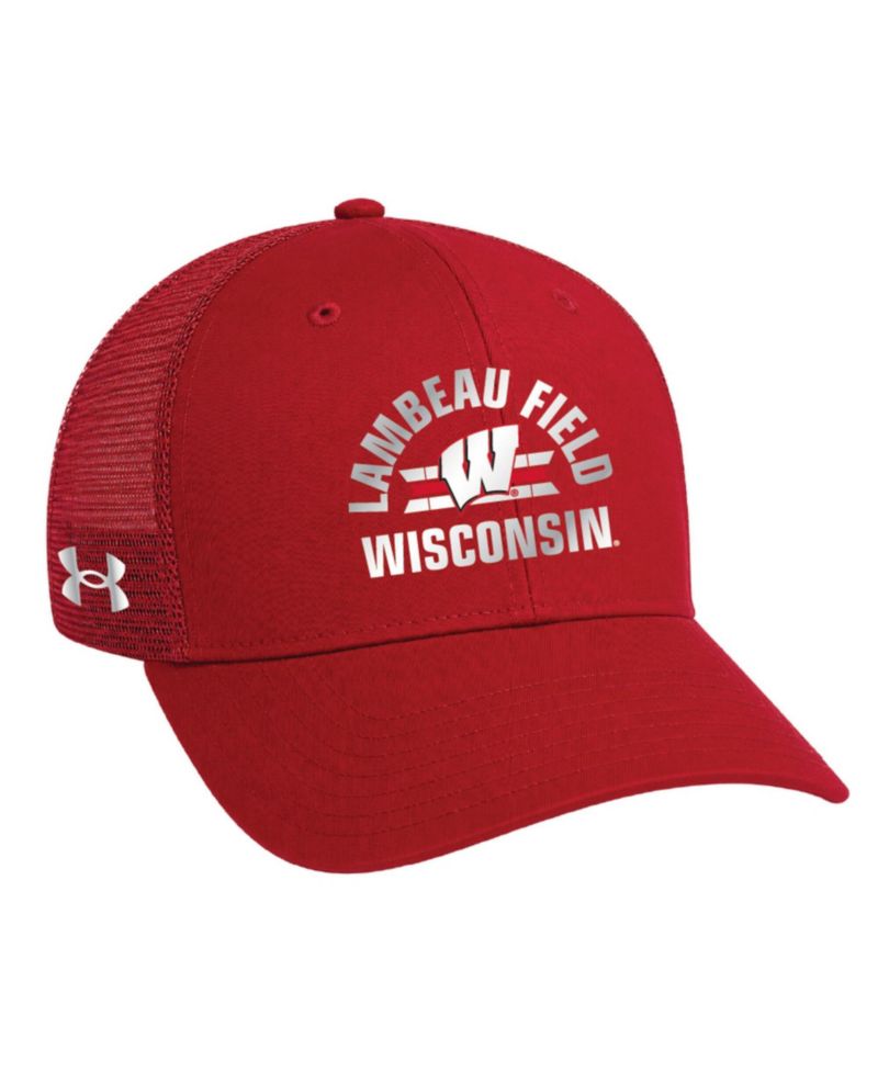 Men's and Women's Red Wisconsin Badgers 2026 Lambeau Field Collection Washed Performance Trucker Adjustable Hat