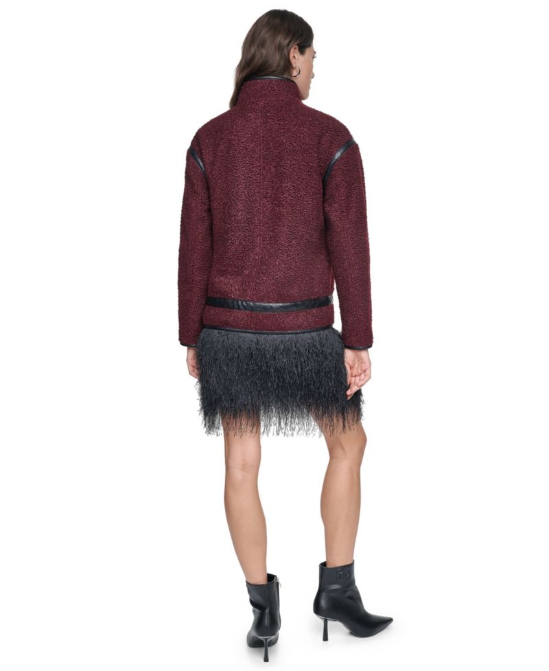 Women's Boucle Short Jacket with PU Trim