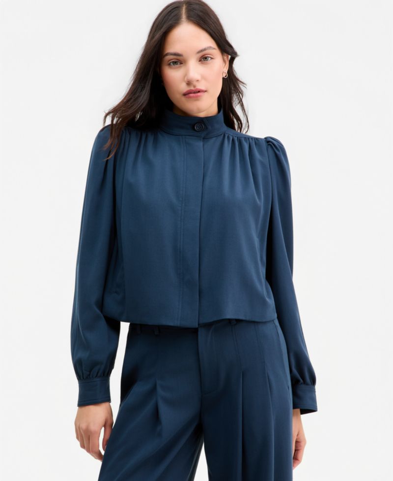 Women's Puff-Sleeve Hidden-Placket Jacket