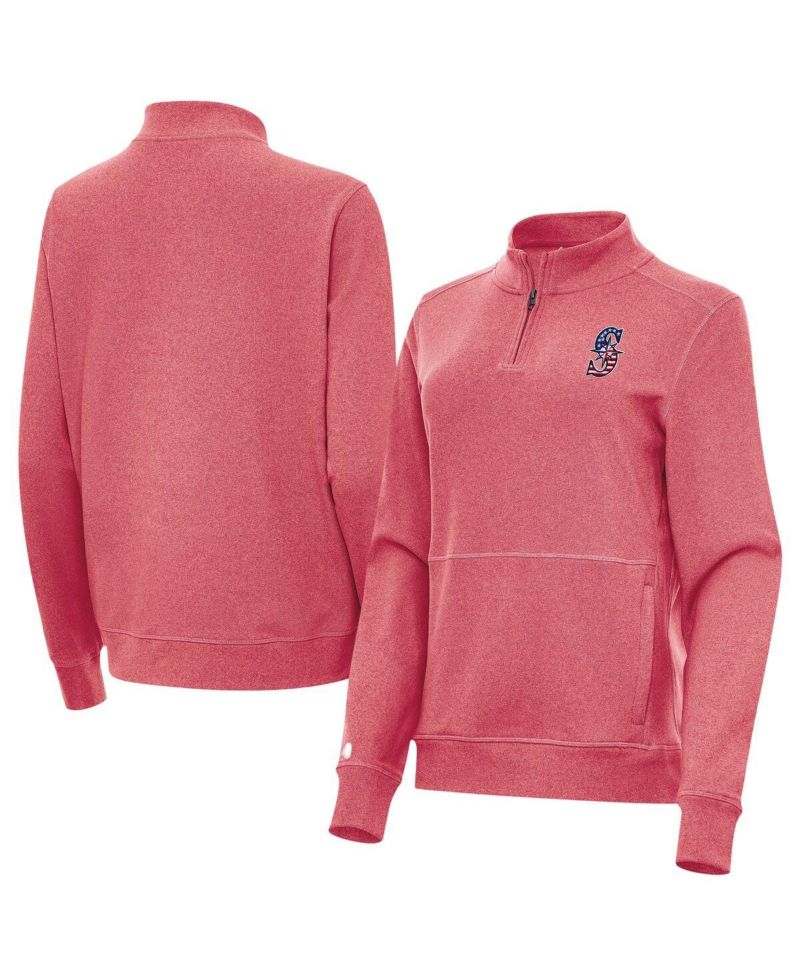 Women's Heather Red Seattle Mariners Crush Stars and Stripes Team Logo Quarter-Zip Pullover Sweatshirt