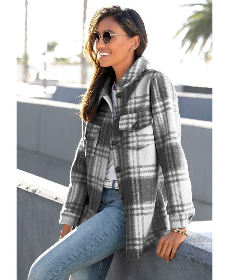Women's Plaid Shirt with Pockets Everyday Comfort Jacket