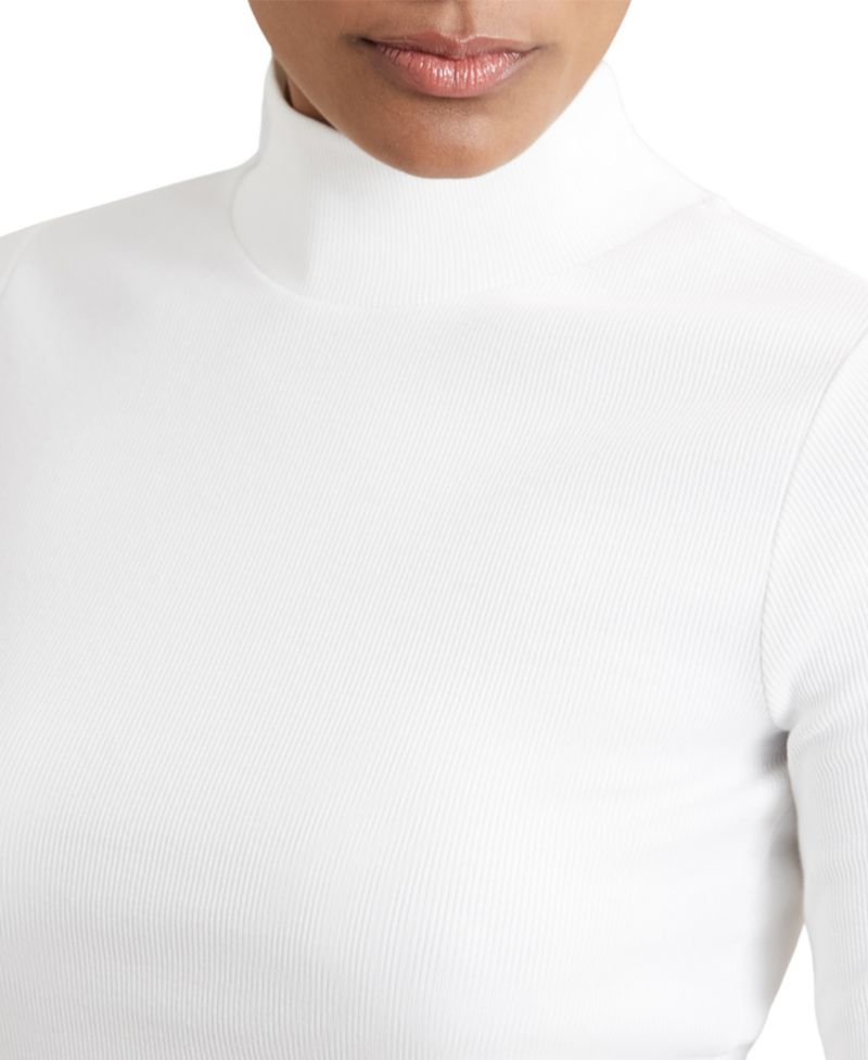 Women's Polly Ribbed Funnel Neck Long Sleeve Top
