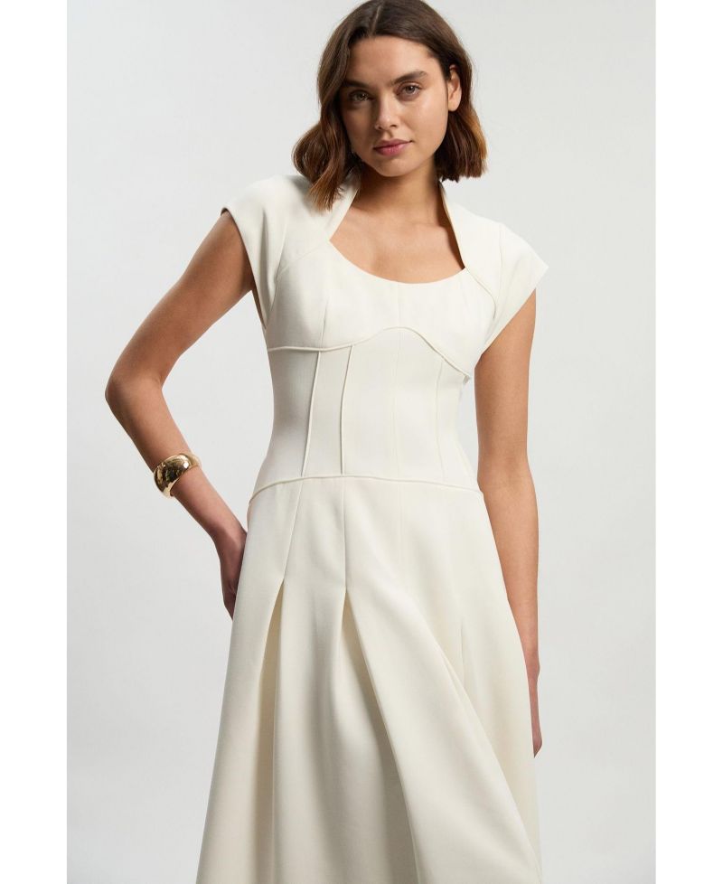 Women's Compact Stretch Dropped Waist Midi Dress