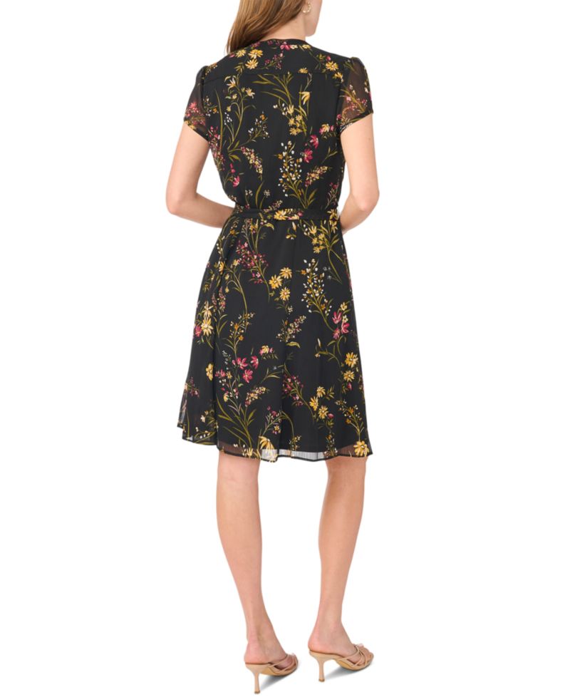 Women's Floral-Print Pintuck Short-Sleeve Shirtdress