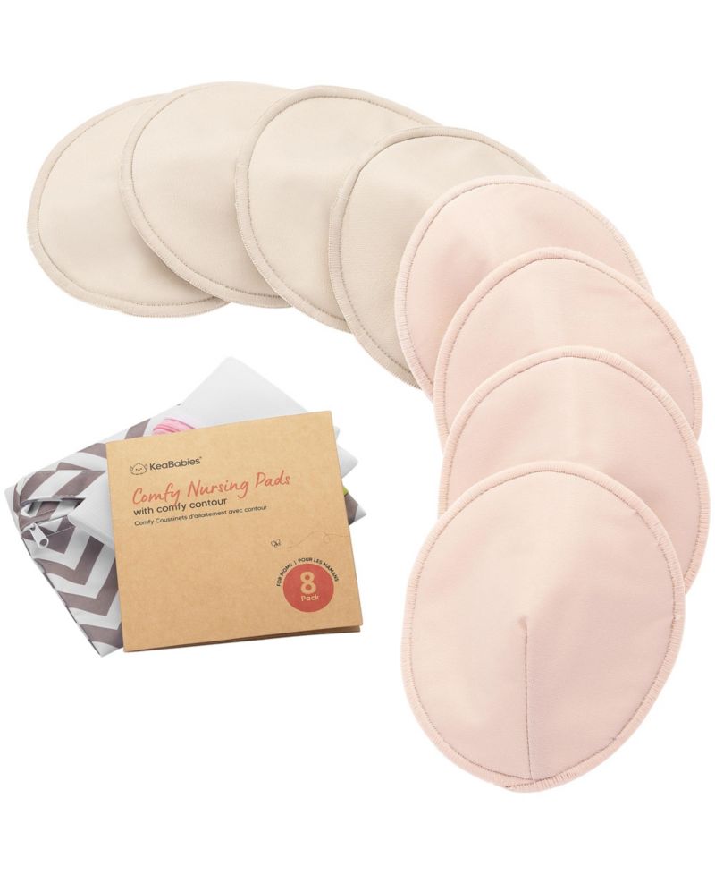 8pk Organic Nursing Pads, Washable Breast Pads + Wash Bag, Reusable Nipple Pads