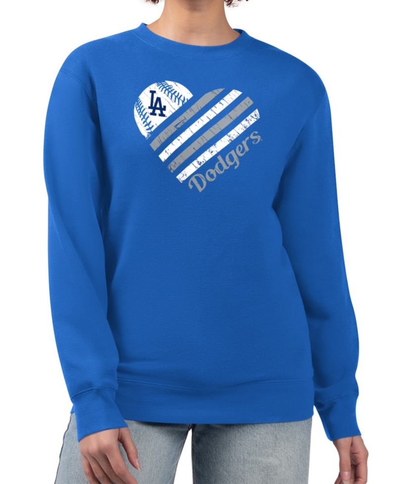 Women's Royal Los Angeles Dodgers Heart Logo Fleece Pullover Sweatshirt